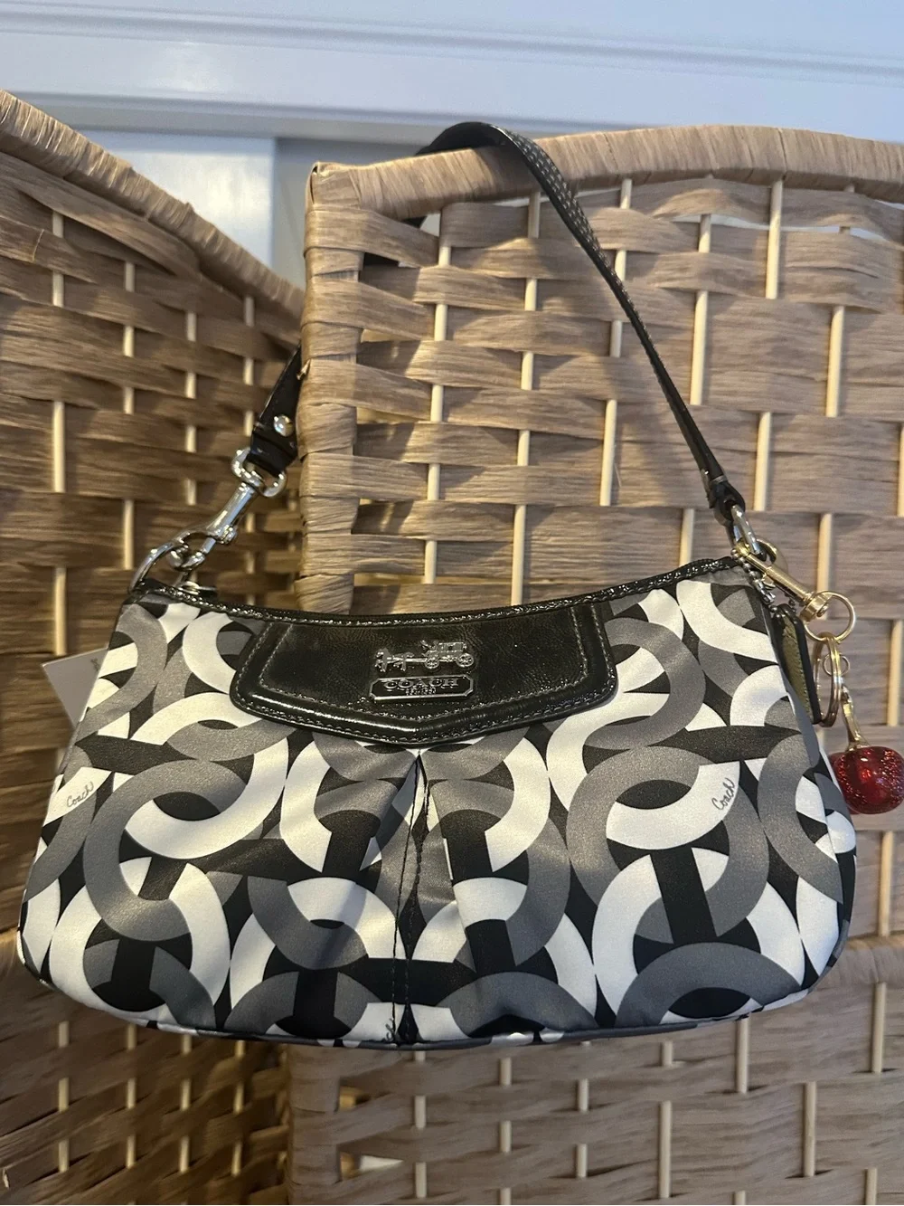 New Coach Madison Black & Gray Chainlink/Optic C Pattern Mini Shoulder Bag